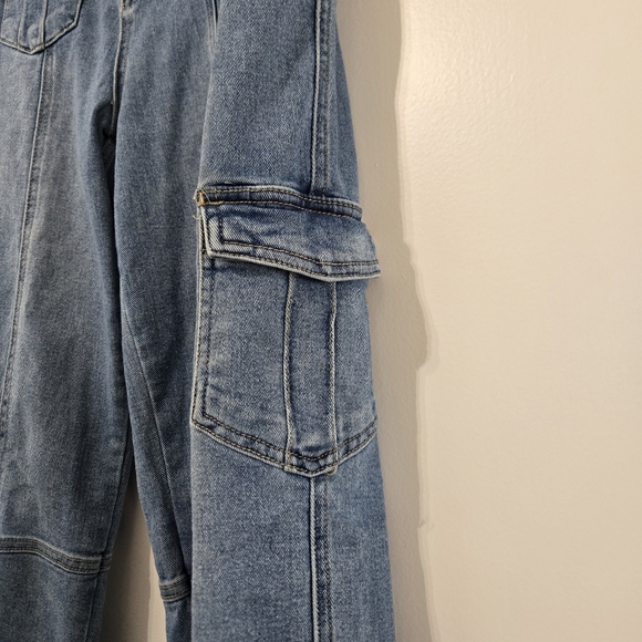 BBJ Los Angeles High Rise Wide Flare Leg Cargo Jeans Size 1/25 Y2K Streetwear - Picture 3 of 13